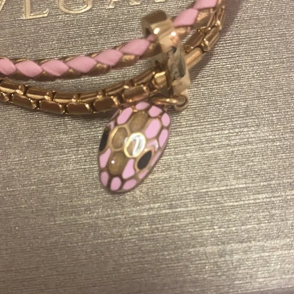 Bvlgari Snake Head Charm Metal Calfskin Bracelet Size 14.5cm - Picture 3 of 11